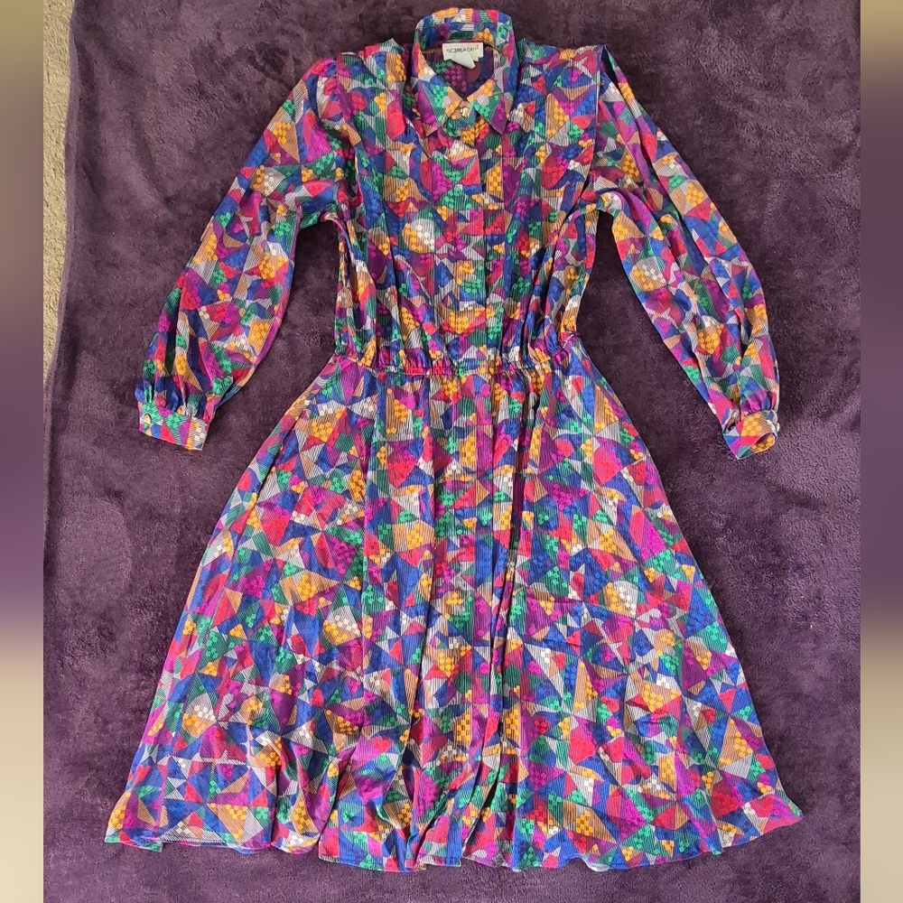 Vintage Schrader Women's Dress Geometric Print Polyester SZ 10